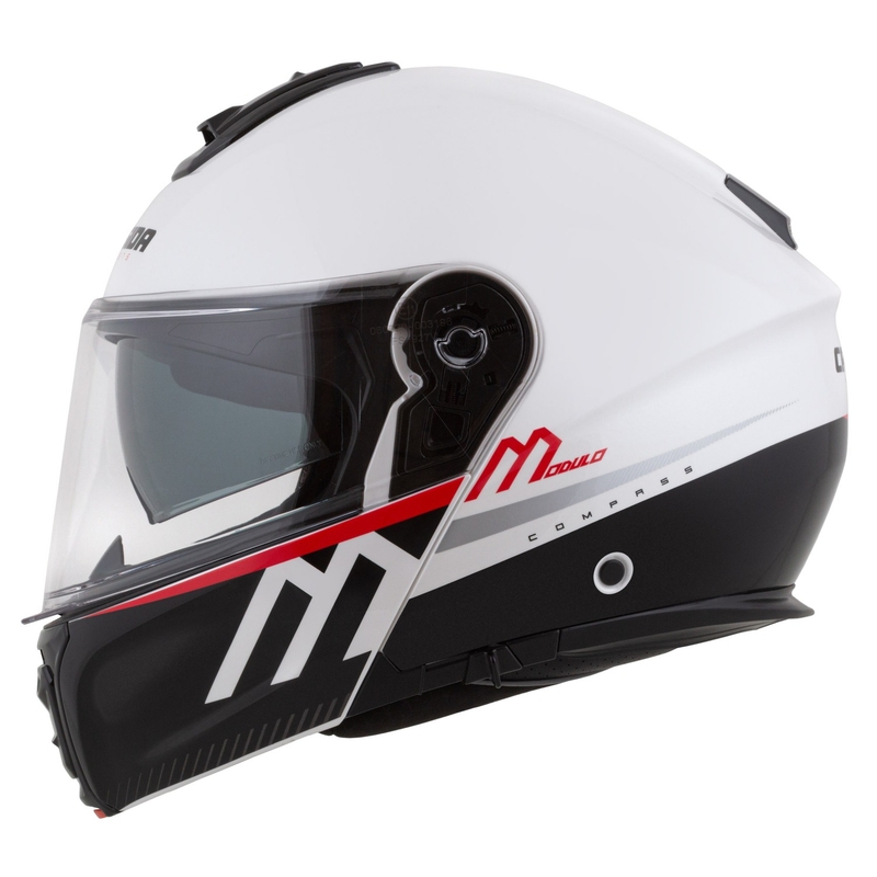 Casco de moto Cassida Modulo 2.1 Compass flip-up blanco perla-negro-rojo-plata