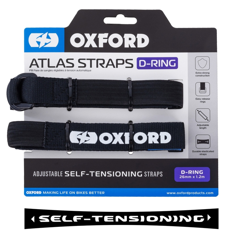 Oxford Atlas D-Ring correas de equipaje 2 piezas negro 26 mm x 1,2 m