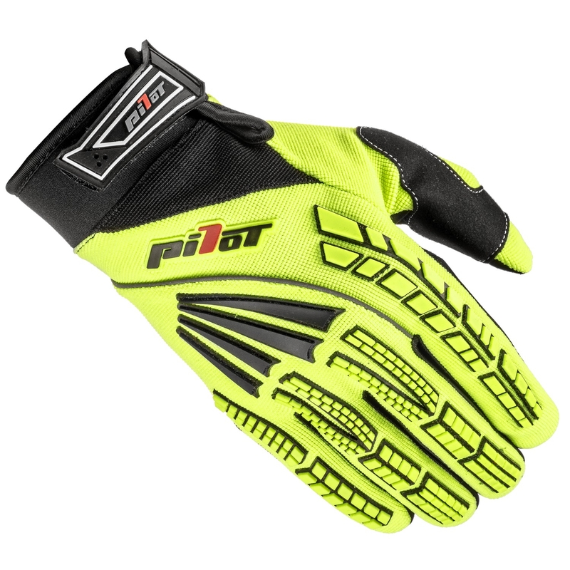 Guantes de motocross infantiles Pilot Pioneer amarillo flúor-negro-rojo