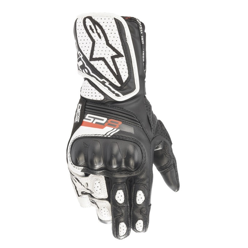 Guantes de moto Alpinestars SP-8 para mujer en blanco y negro