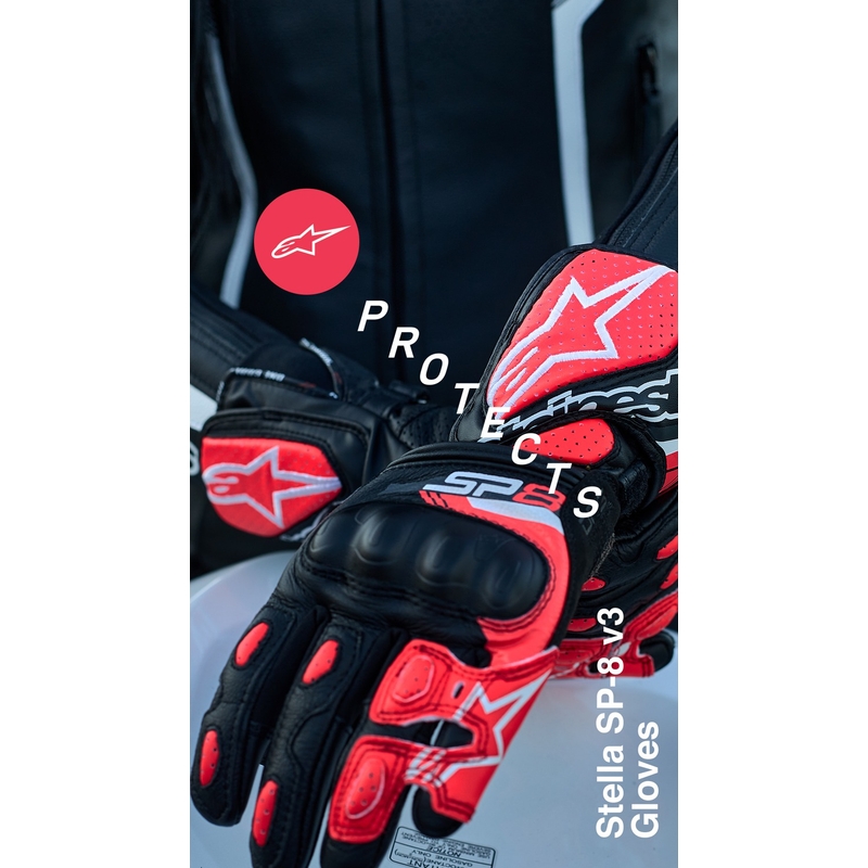 Guantes de moto Alpinestars SP-8 para mujer negro, blanco y rosa
