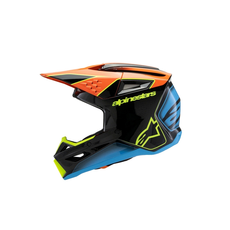 Casco de motocross infantil Alpinestars S-M3 FRAY negro-naranja fluo-amarillo fluo-turquesa