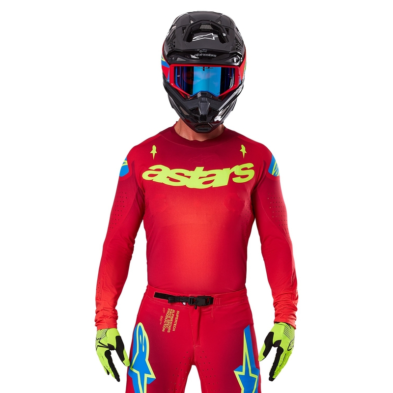 Maillot de motocross Alpinestars Supertech Maker rojo-fluo amarillo
