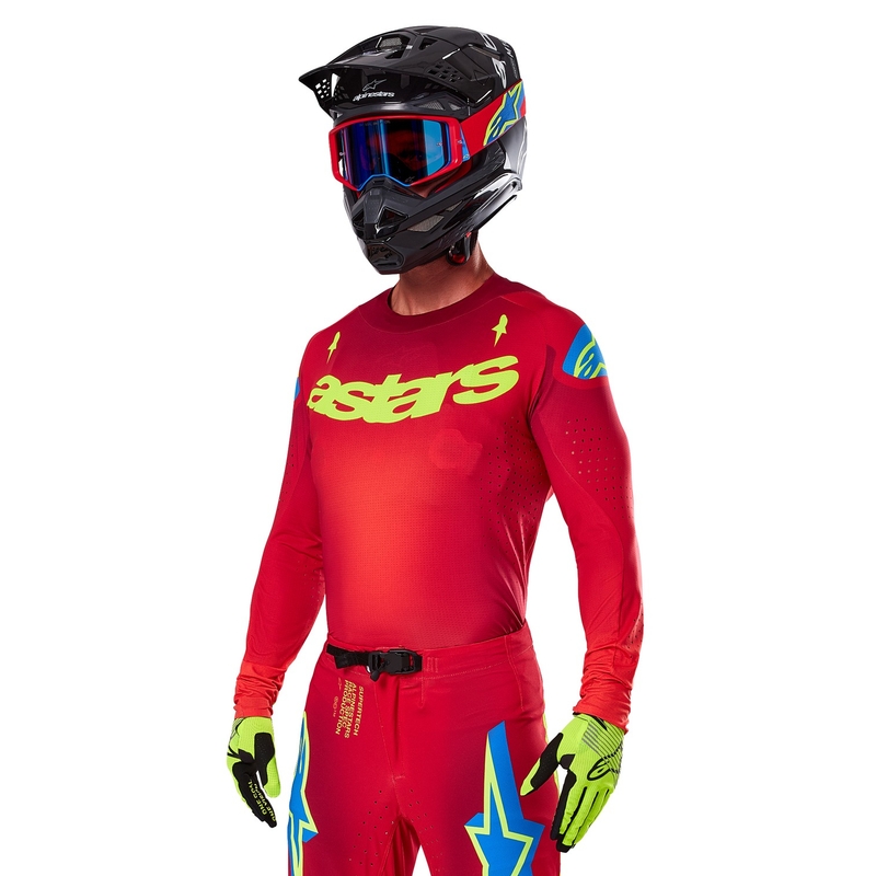 Maillot de motocross Alpinestars Supertech Maker rojo-fluo amarillo