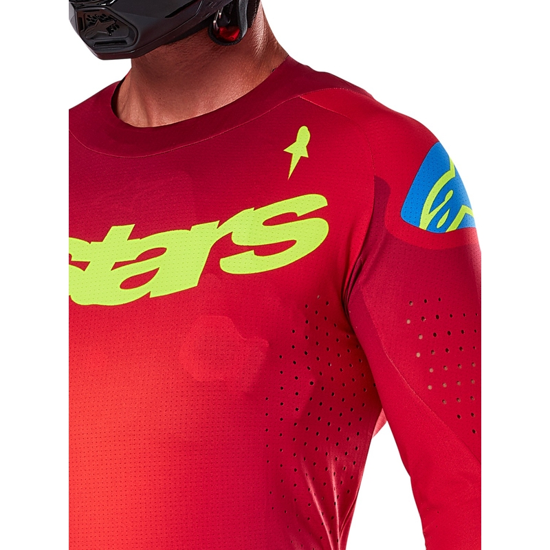 Maillot de motocross Alpinestars Supertech Maker rojo-fluo amarillo