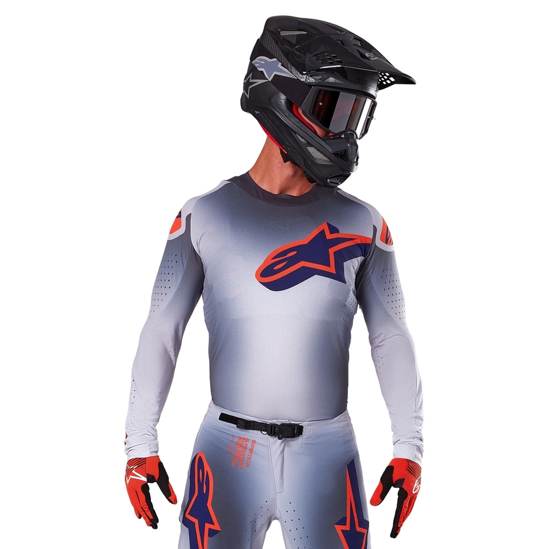 Maillot de motocross Alpinestars Supertech Lipan gris-naranja fluorescente