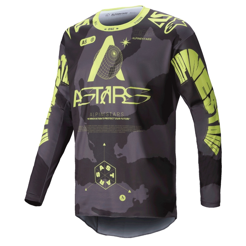 Maillot motocross Alpinestars Racer Hollow camuflaje oscuro-amarillo fluo