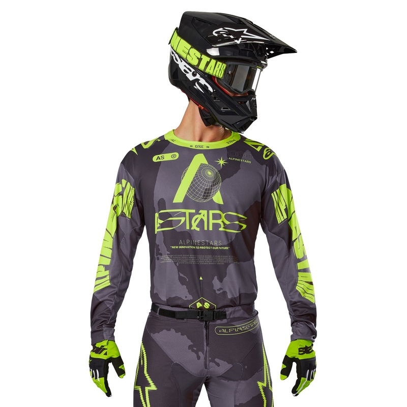 Maillot motocross Alpinestars Racer Hollow camuflaje oscuro-amarillo fluo