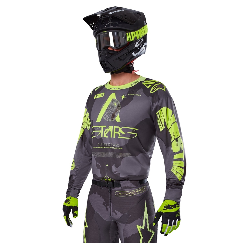 Maillot motocross Alpinestars Racer Hollow camuflaje oscuro-amarillo fluo