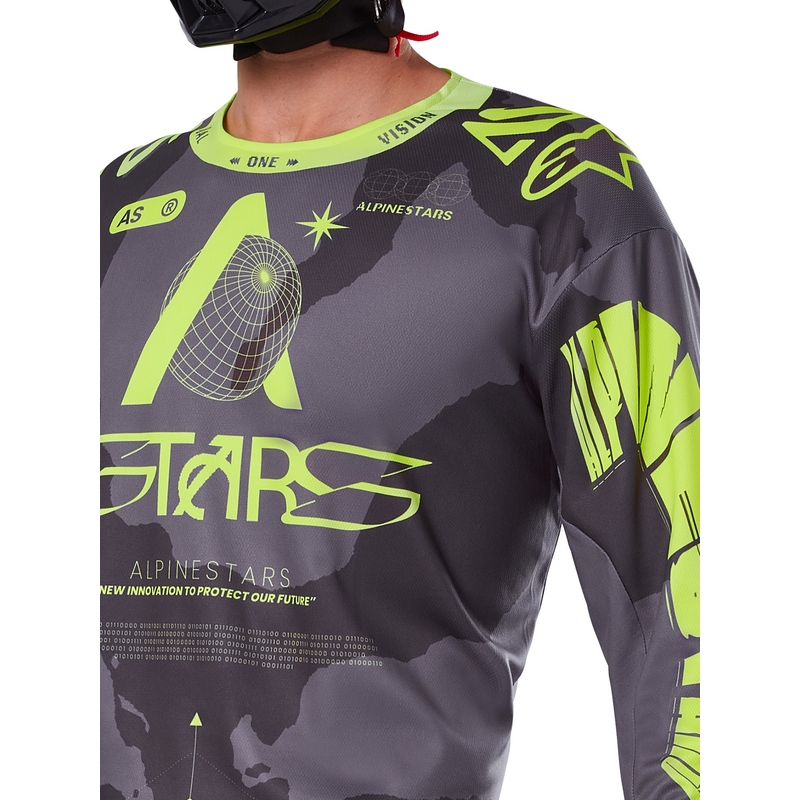Maillot motocross Alpinestars Racer Hollow camuflaje oscuro-amarillo fluo