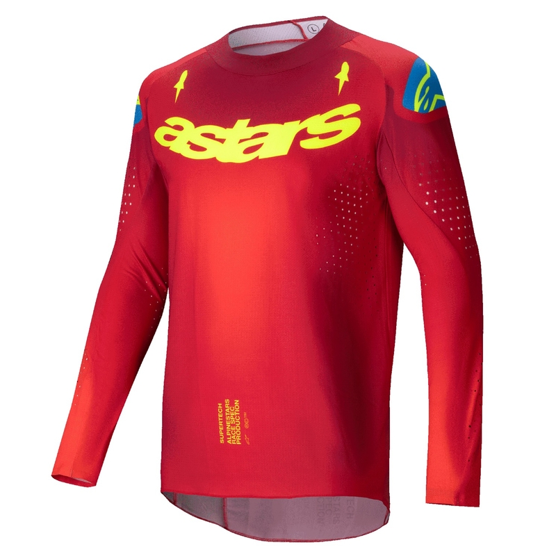 Maillot de motocross Alpinestars Supertech Maker rojo-fluo amarillo