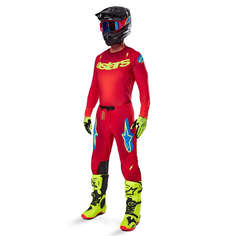 Pantalón de motocross Alpinestars Supertech Maker rojo-fluo amarillo