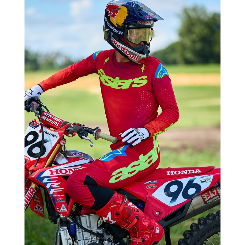Pantalón de motocross Alpinestars Supertech Maker rojo-fluo amarillo