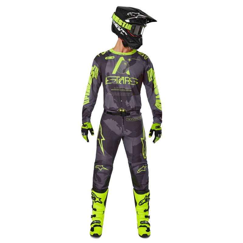 Pantalón motocross Alpinestars Racer Hollow camuflaje oscuro-amarillo fluo