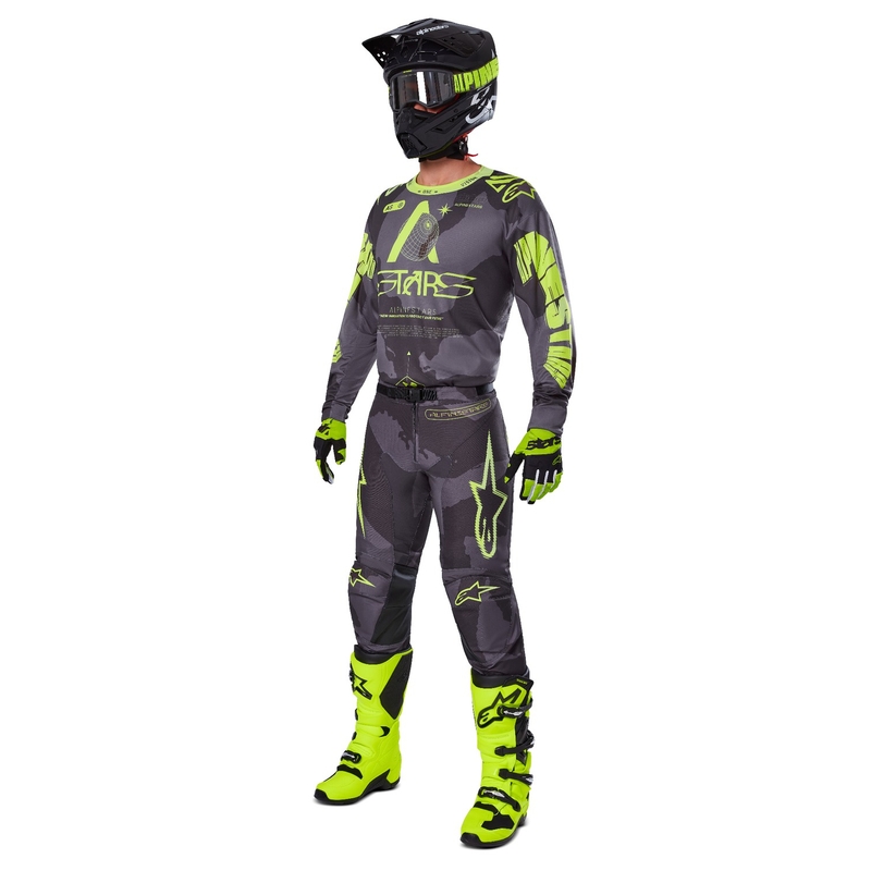 Pantalón motocross Alpinestars Racer Hollow camuflaje oscuro-amarillo fluo