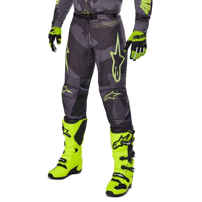 Pantalón motocross Alpinestars Racer Hollow camuflaje oscuro-amarillo fluo