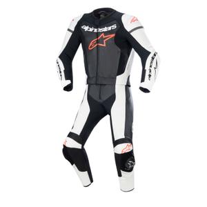 Mono de dos piezas Alpinestars GP Force Lurv 2025 de cuero blanco-negro-rojo fluo