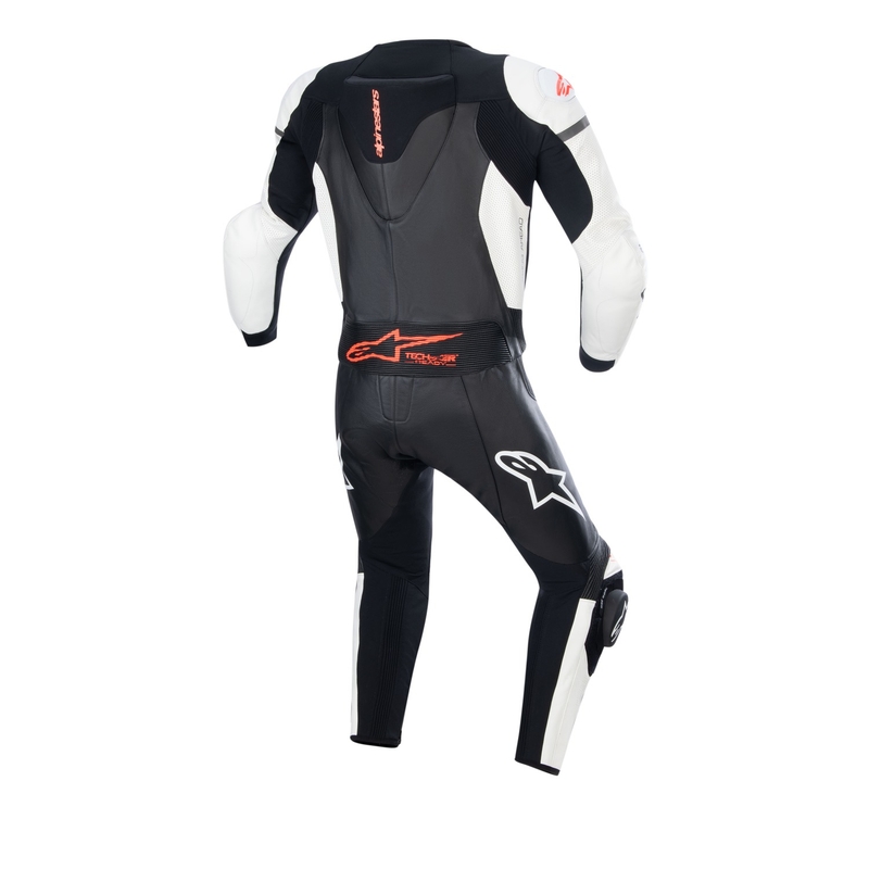 Mono de dos piezas Alpinestars GP Force Lurv de cuero blanco-negro-rojo fluo