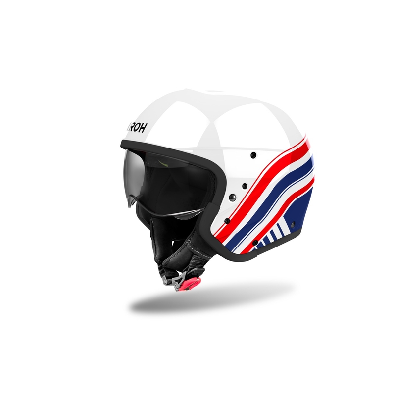 Casco de moto modular Airoh J110 Eon blanco-azul-rojo brillante