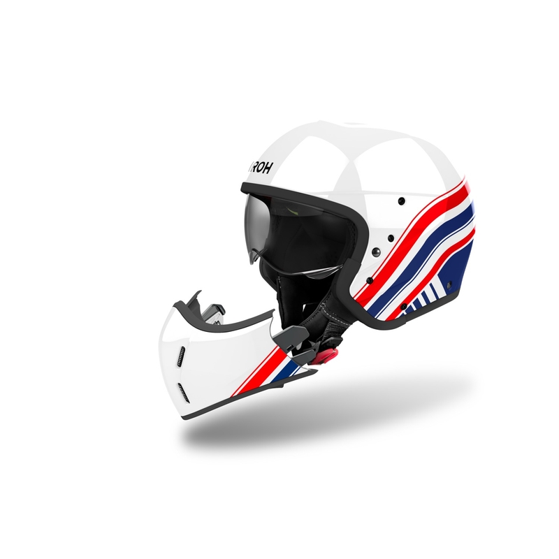Casco de moto modular Airoh J110 Eon blanco-azul-rojo brillante