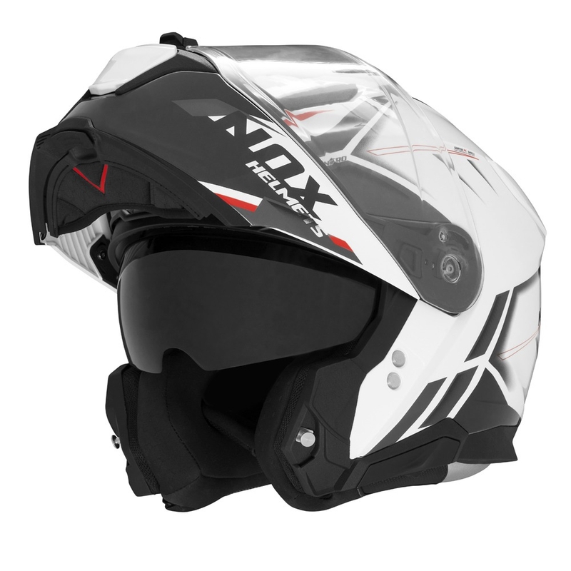 Casco de moto NOX N967 Synchro blanco-negro-rojo