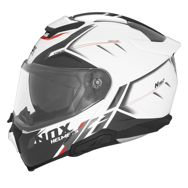 Casco de moto NOX N967 Synchro blanco-negro-rojo