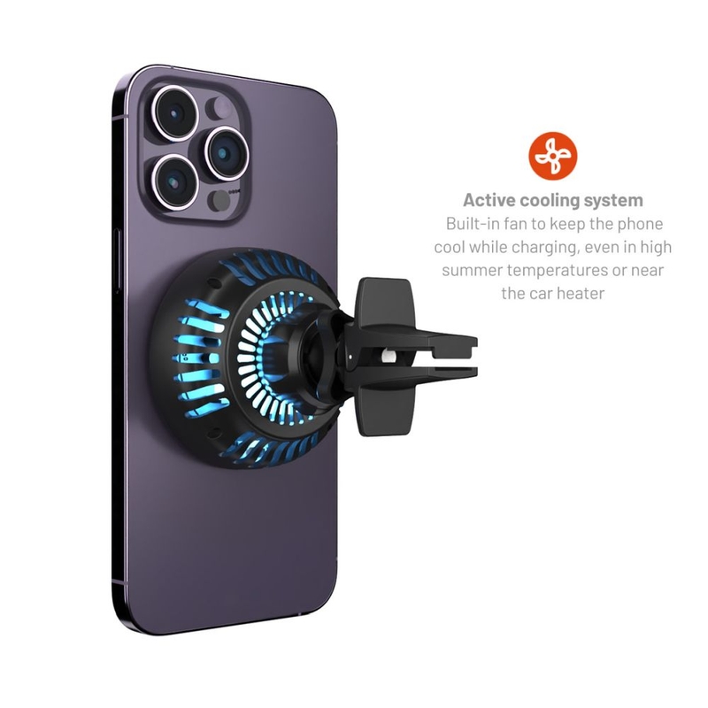 FIXED MagCool Soporte de Carga Inalámbrico con Refrigeración Activa con Soporte MagSafe Negro 15W