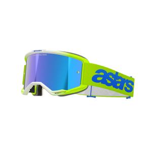 Gafas de motocross Alpinestars Vision 5 Blaze amarillo fluo-azul con plexi azul espejado