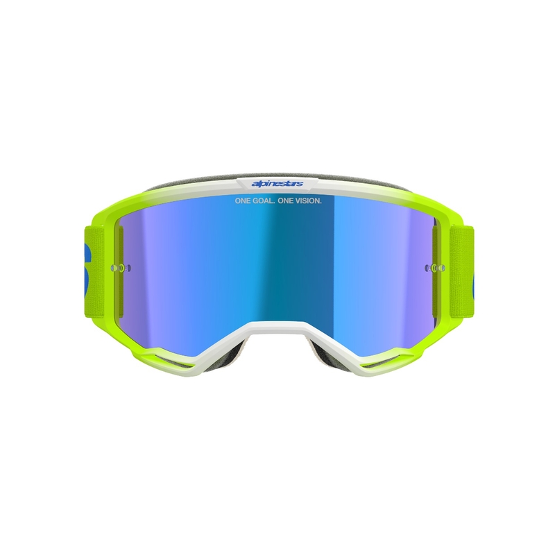Gafas de motocross Alpinestars Vision 5 Blaze amarillo fluo-azul con plexi azul espejado