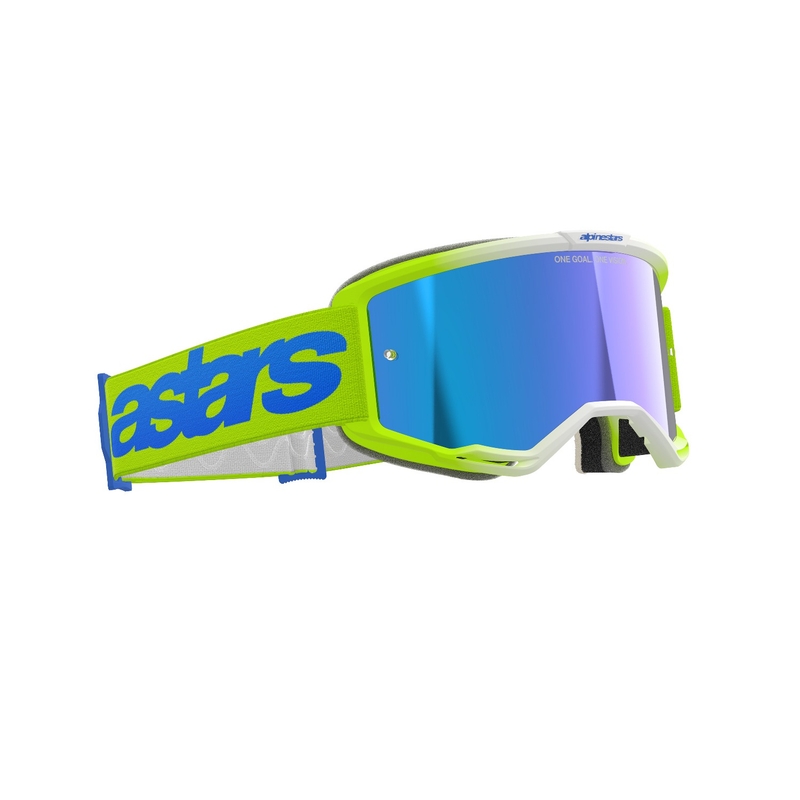 Gafas de motocross Alpinestars Vision 5 Blaze amarillo fluo-azul con plexi azul espejado