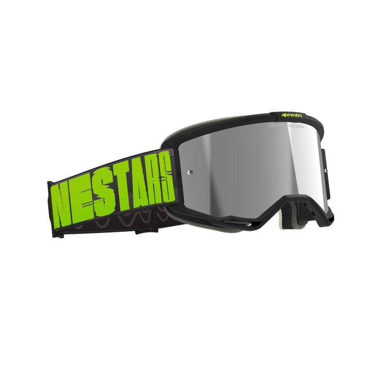 Gafas de motocross Alpinestars Vision 5 Hollow gris-amarillo fluo con plexi plateado espejado