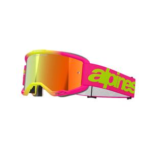 Gafas de motocross Alpinestars Vision 5 Wordmark rosa-amarillo fluorescente con plexi rojo espejado
