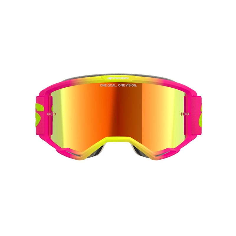 Gafas de motocross Alpinestars Vision 5 Wordmark rosa-amarillo fluorescente con plexi rojo espejado
