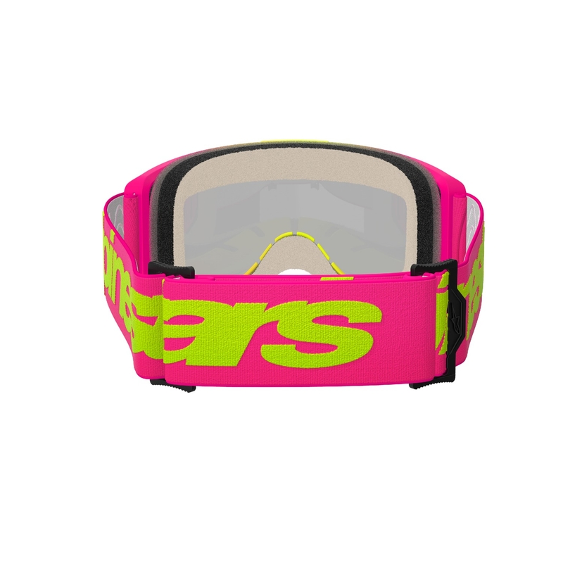 Gafas de motocross Alpinestars Vision 5 Wordmark rosa-amarillo fluorescente con plexi rojo espejado