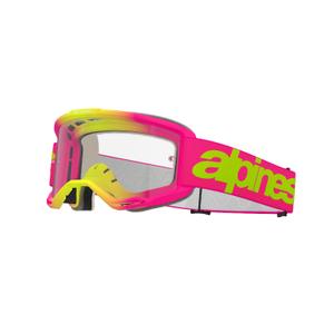 Gafas de motocross Alpinestars Vision 5 Wordmark rosa-amarillo fluorescente con plexi transparente