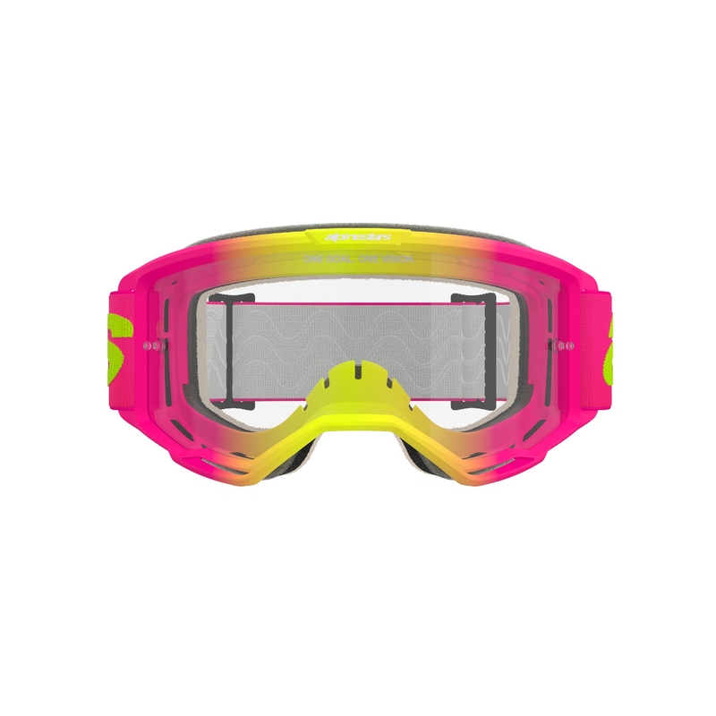 Gafas de motocross Alpinestars Vision 5 Wordmark rosa-amarillo fluorescente con plexi transparente