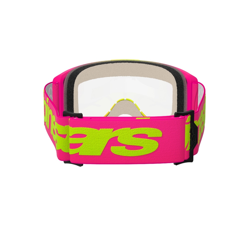 Gafas de motocross Alpinestars Vision 5 Wordmark rosa-amarillo fluorescente con plexi transparente