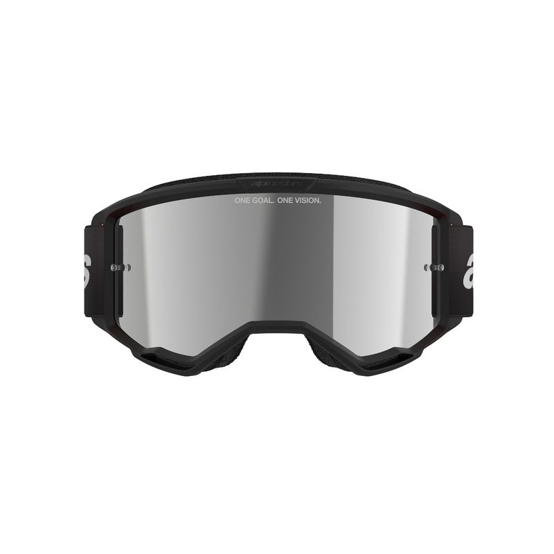 Gafas de motocross Alpinestars Vision 3 Wordmark negras con plexi plateado espejado