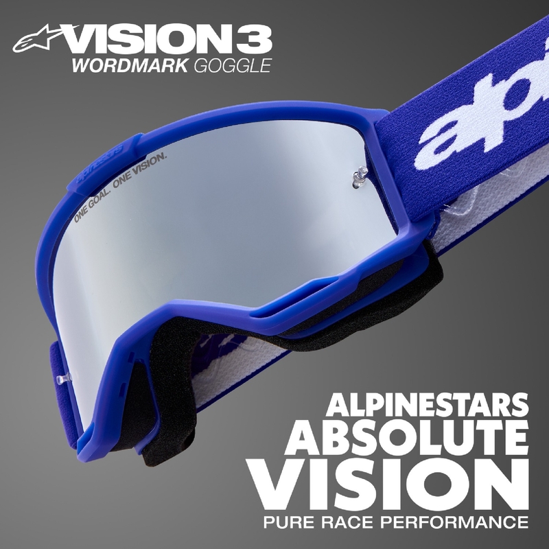 Gafas de motocross Alpinestars Vision 3 Wordmark negras con plexi plateado espejado