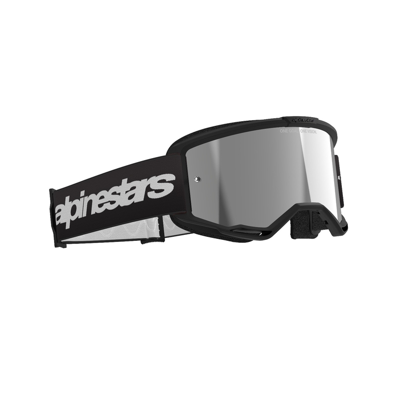 Gafas de motocross Alpinestars Vision 3 Wordmark negras con plexi plateado espejado