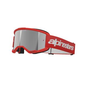 Gafas de motocross Alpinestars Vision 3 Wordmark rojas con lente radial plateada
