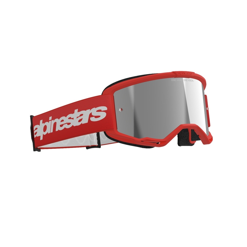 Gafas de motocross Alpinestars Vision 3 Wordmark rojas con lente radial plateada liquidación