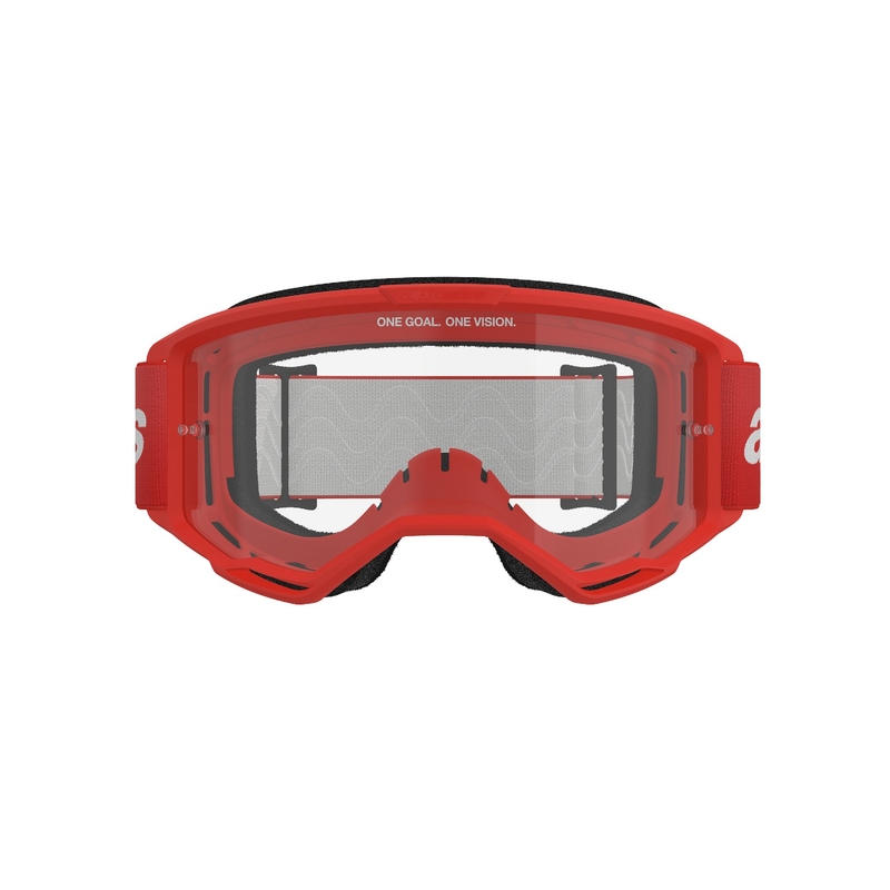 Gafas de motocross Alpinestars Vision 3 Wordmark rojas con plexi transparente