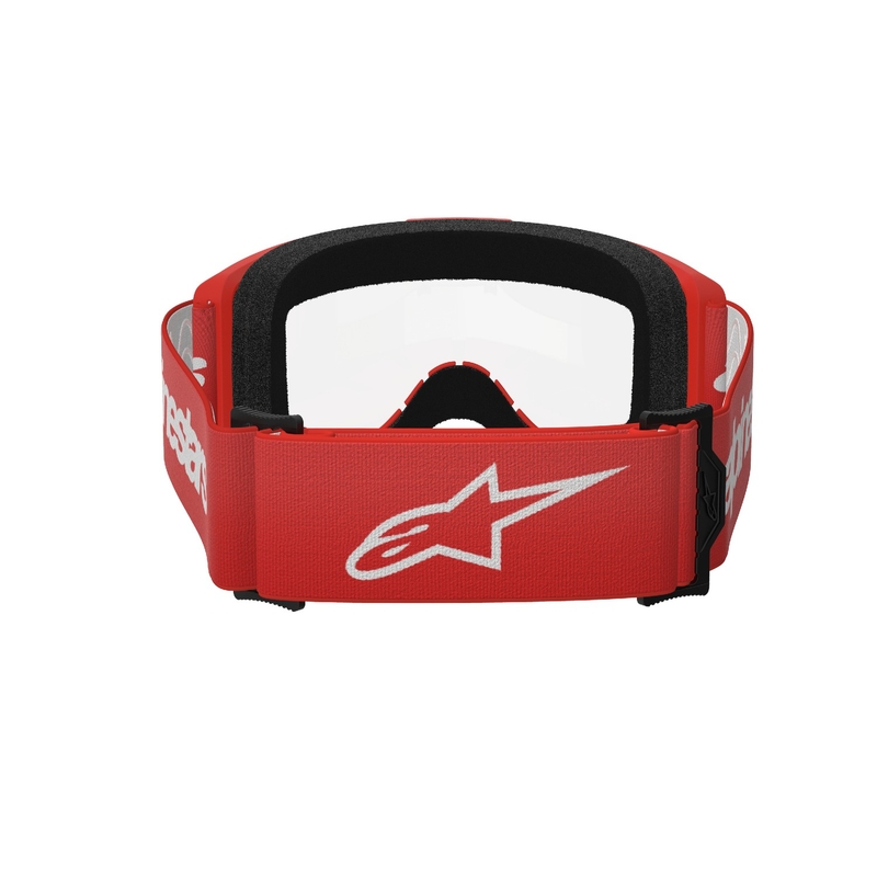Gafas de motocross Alpinestars Vision 3 Wordmark rojas con plexi transparente