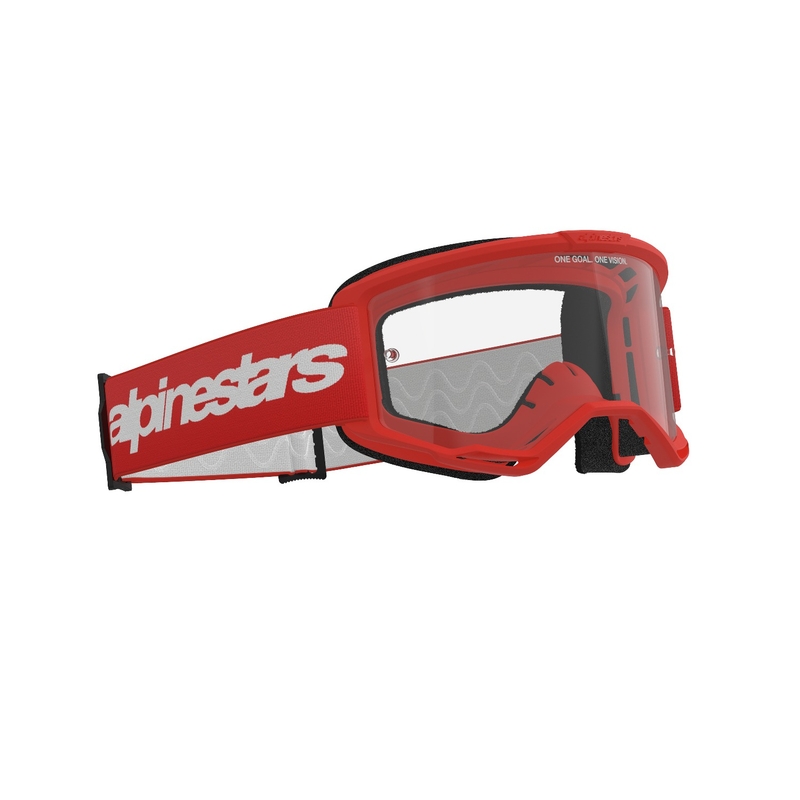 Gafas de motocross Alpinestars Vision 3 Wordmark rojas con plexi transparente