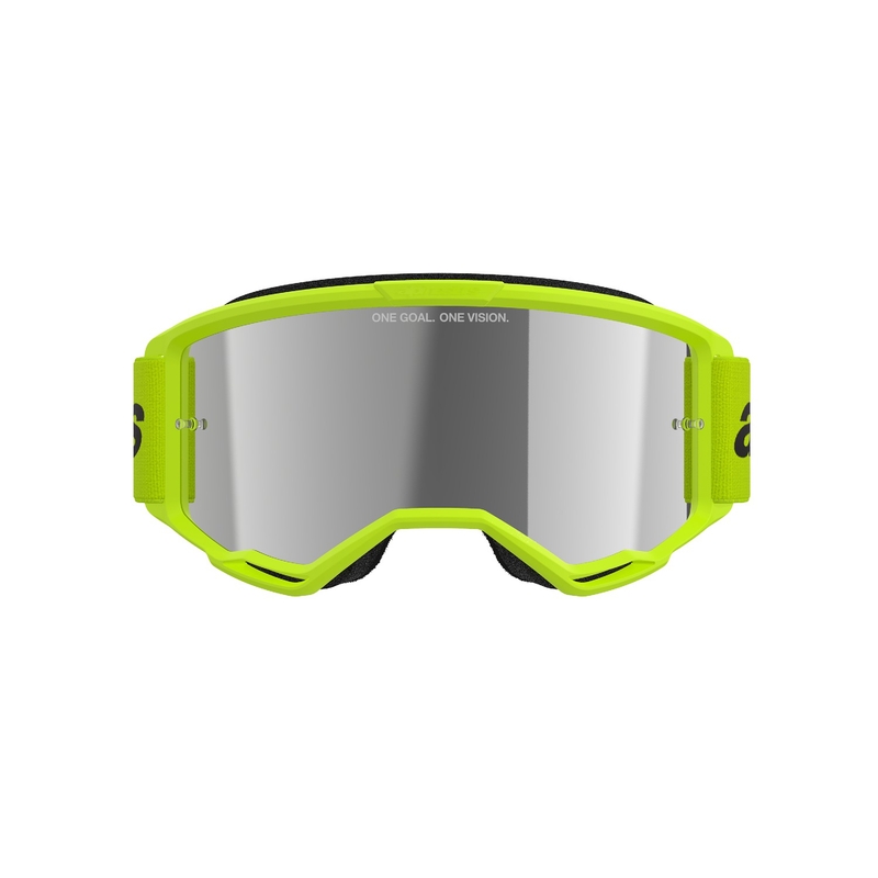 Gafas de motocross Alpinestars Vision 3 Wordmark amarillo fluo con lente radial plateada