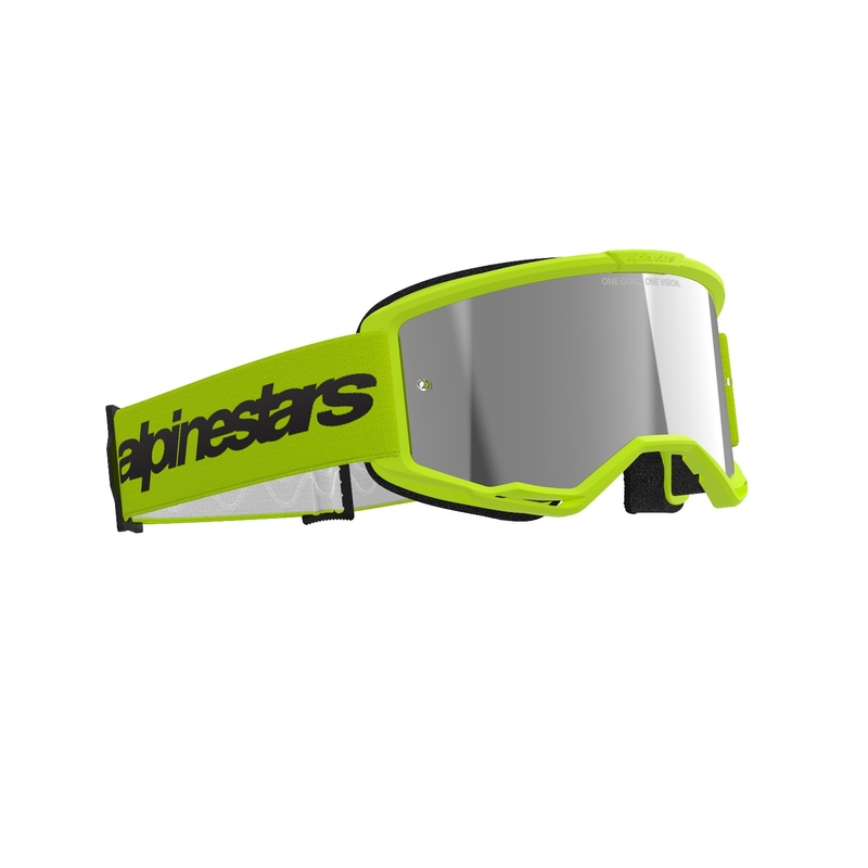 Gafas de motocross Alpinestars Vision 3 Wordmark amarillo fluo con lente radial plateada