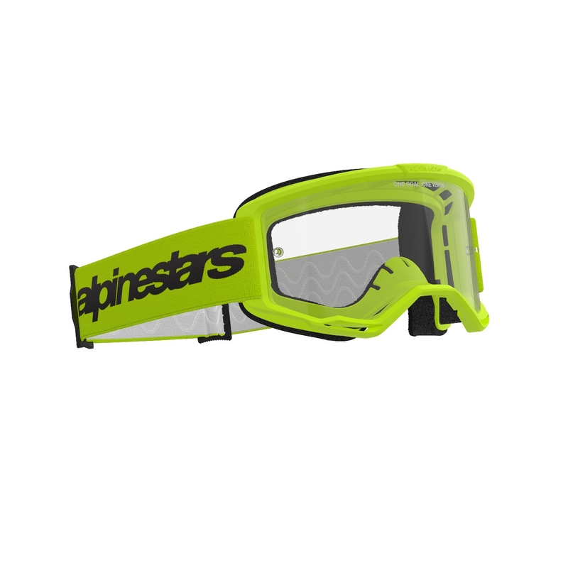 Gafas de motocross Alpinestars Vision 3 Wordmark amarillo fluo con plexi transparente