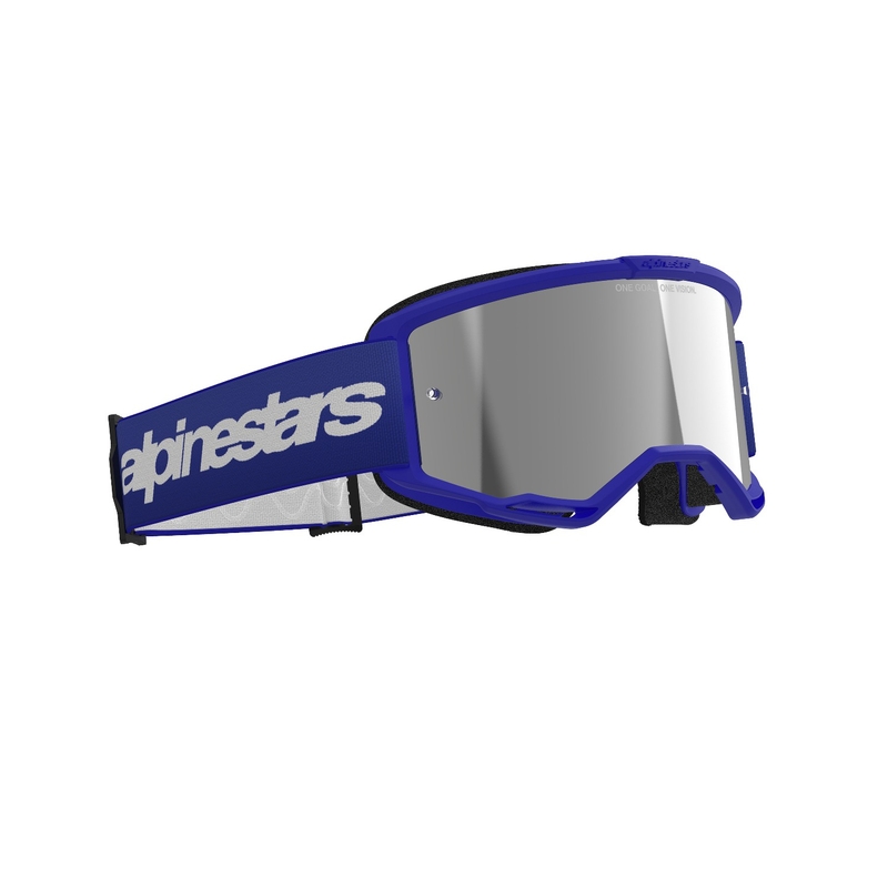 Gafas de motocross Alpinestars Vision 3 Wordmark azul con lente plateada espejada