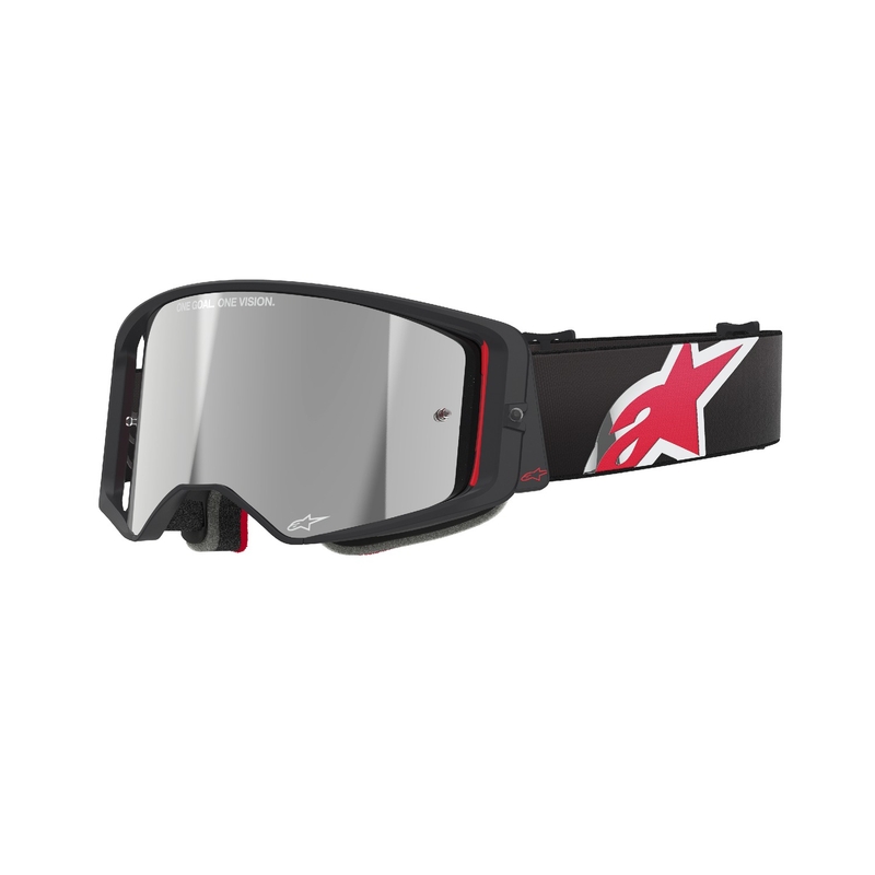 Gafas de motocross Alpinestars Supertech Corp negras y rojas con lente plateada espejada
